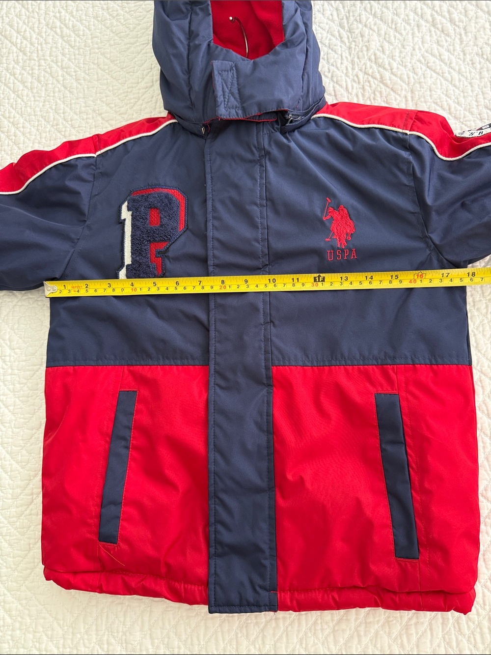 U.S. POLO ASSN.  BOYS Navy & Red Colorblock Hooded Puffer Jacket Size S (8) - Picture 6 of 16